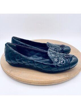Tory Burch Shoes Womens 6 Black Leather Kaitlin Ballet Flats Quilted Logo